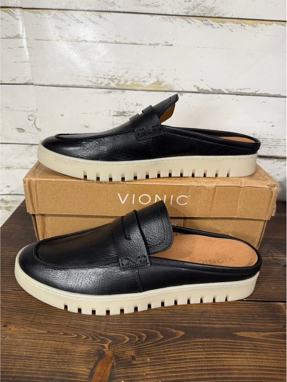 Vionic Uptown Slip-On Mule Black Leather Women's 12 NIB